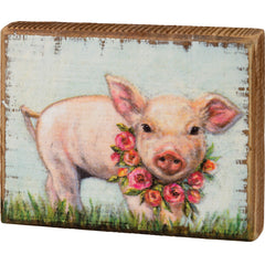 Floral Piglet Block Sign